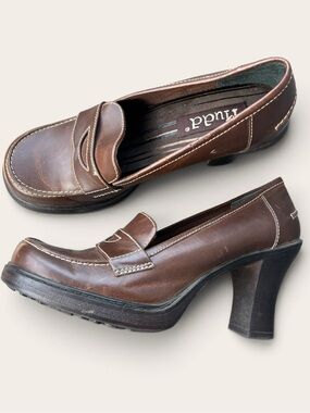 Vintage Y2K Mudd Square Toe Heels Kern Chunky Brown 8.5 Academia Grunge Shoes